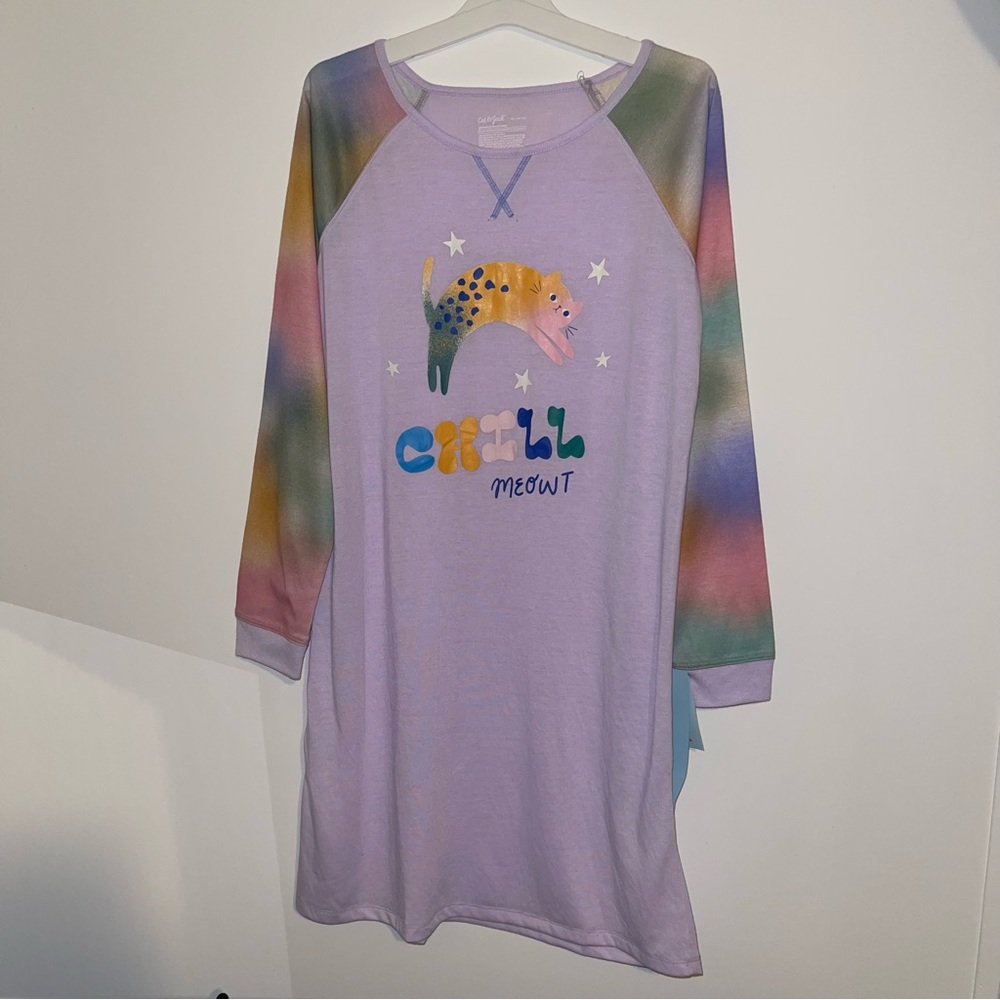 Cat & Jack,girls nightgowns,long sleeve,XL,cat, color purple,sleep shirt,